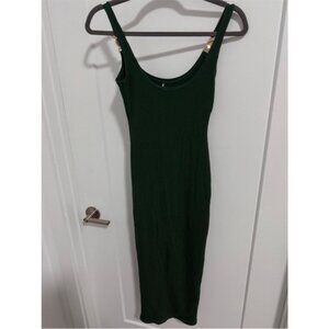 Sleeveless Ribbed Dark Green Bodycon Dress